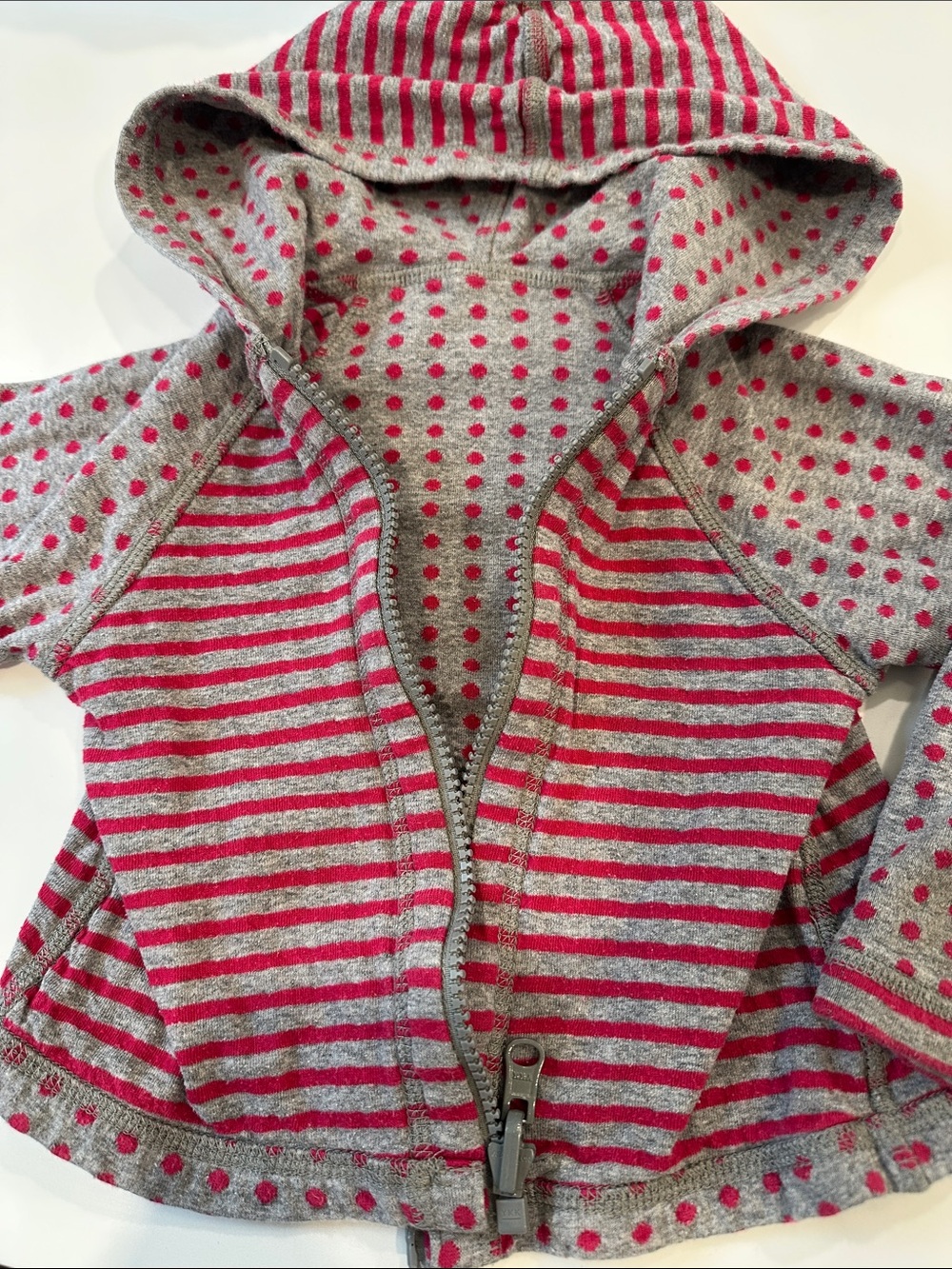Tea Collection Kids Reversible Zip Up Hoodie Gray Pink Polka Dot Stripe 18-24M - Picture 4 of 4